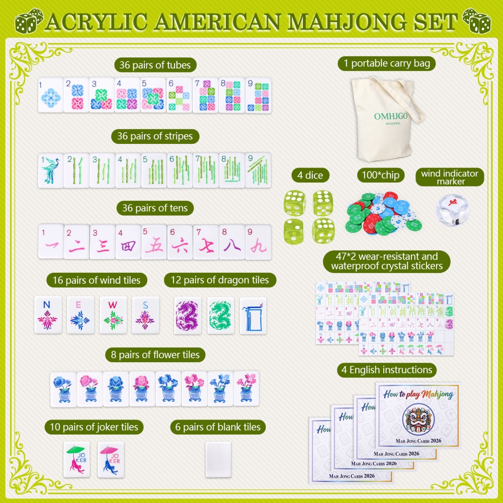 Board Game Mahjong - Light Green Luxury American Mahjong Set
